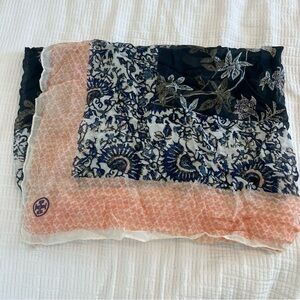 Tory Burch Floral Patterned Scarf with Logo